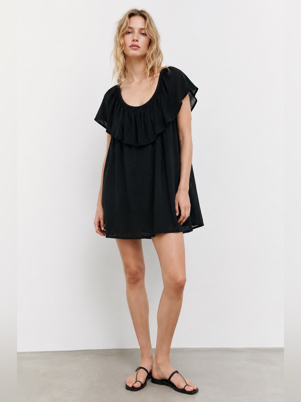 Forever 21 Black Off-the-Shoulder Ruffle Mini Dress – Size L